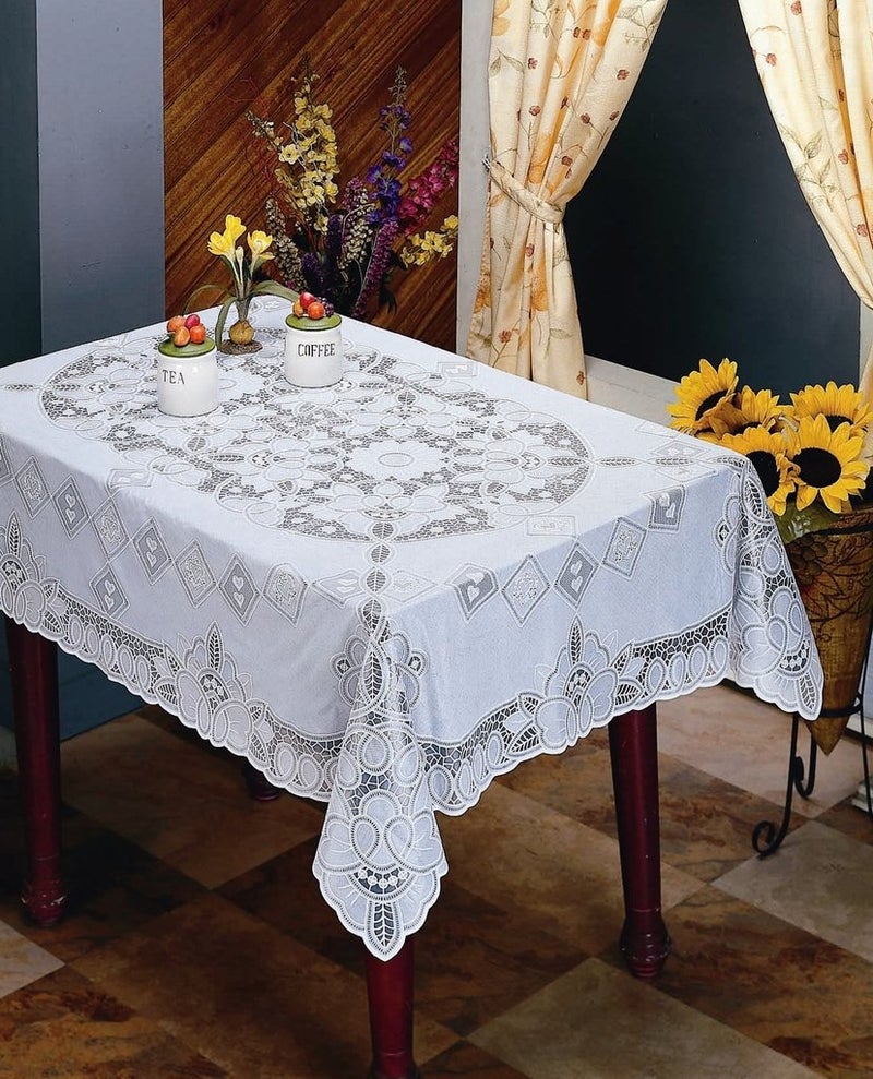 Violet Linen Vinyl Lace Betenburg Design Tablecloth White 60" by 90" Oblong/Rectangle - Image 2